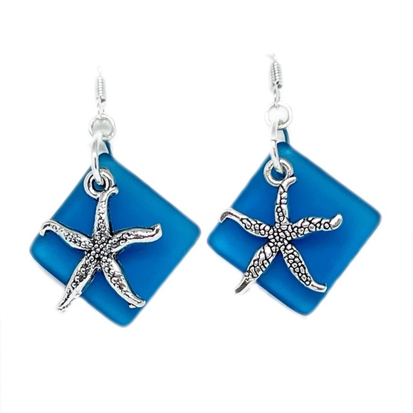 Earthlie Treasures Handmade Seaglass Starfish Dangle earrings - Picture 2 of 5